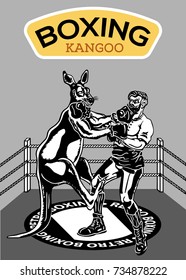 Stock Vector Kangaroo And The Man Boxing In The Ring Retro Style