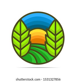 stock vector leaf and landscape logo design. green life, green leaves, ecology, natural, green life, botanical logo concept.