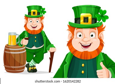 Stock vector Leprechaun cartoon character. Happy St Patrick's day. Illustration of Leprechaun, set of two poses