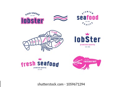 Stock vector lobster cuts diagram and label for seafood shop. Color print on white background