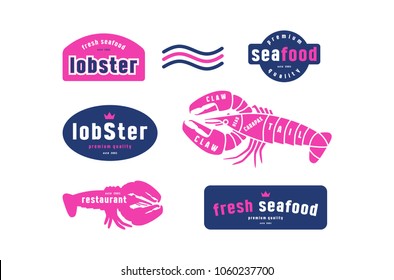 Stock vector lobster cuts diagram and label for seafood shop. Color print on white background