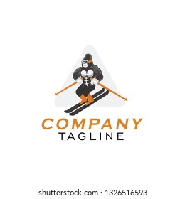 stock vector logo gorilla with snowflakes vector illustration