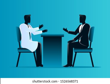 stock vector a man having consultation with doctor. medical and health care concept. vector illustration background.