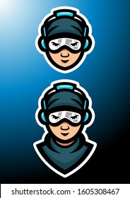 stock vector man wearing headphones mascot set. logo, badge, esport logo, and emblem with modern illustration concept style.