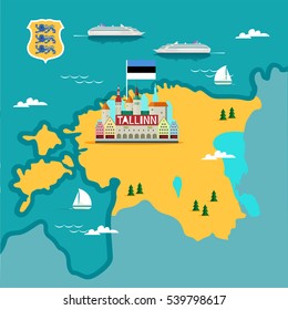 Stock vector map of Estonia in flat style