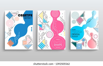 stock vector modern abstract vector banner set flat geometric liquid form with various colors modern vector