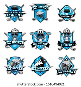 stock vector modern ice hockey emblem collection set. sports logo illustration