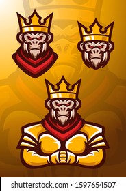 Stock Vector Monkey King Mascot. Logo, Badge, Esport Logo, And Emblem With Modern Illustration Concept Style.