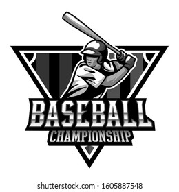 stock vector monochrome baseball player emblem. sports logo illustration