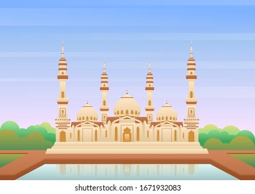 stock vector mosque building scene. building and landmarks, house of worship, architectural concept flat vector illustration