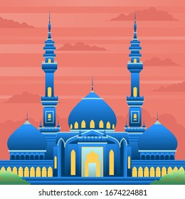 stock vector mosque building scene. building and landmarks, house of worship, architectural concept flat vector illustration