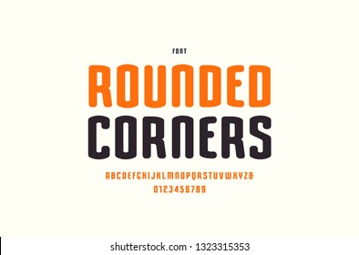 Stock vector narrow sans serif font with rounded corners. Letters and numbers for logo and label design in sport style. Isolated on white background