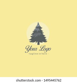 Stock Vector Nature Silhouette Pine Forest and Tree Scenery Camp Logo Design for Resort Village Company Business 