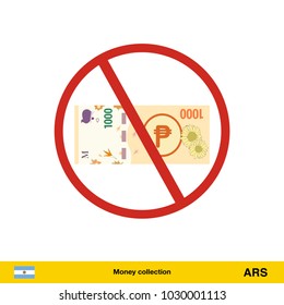 Stock vector of no money. Prohibition of money. Peso banknote vector illustration.