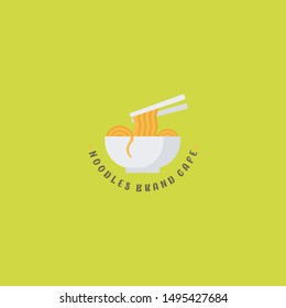 Stock Vector Noodles Brand Cafe and Restaurant Logo Design with Green Background