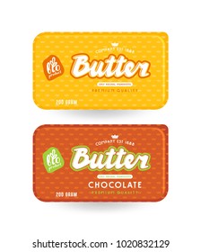 Stock vector packaging design for butter. Illustration with lettering and pattern