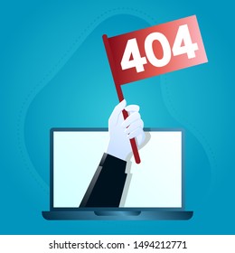 stock vector page not found template with human hand came out from a laptop bring message. 404 error design for web page. vector illustration background.