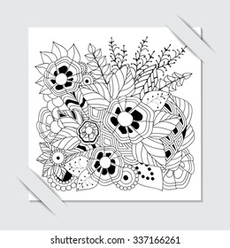 stock vector paper cut with floral pattern.black and white background.