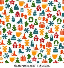 Stock vector pattern of winter and Christmas elements