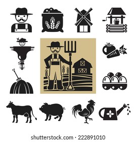 Stock vector pictogram farm black icon set