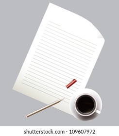Stock vector piece of paper and cup of coffee