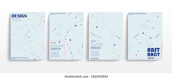 stock vector placard templates set with abstract shapes memphis geometric style flat and line