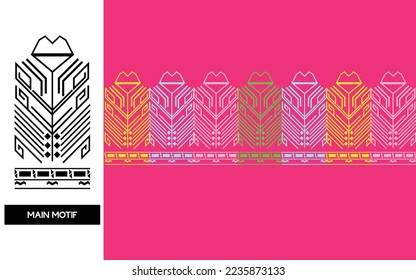 Vector de material para impresión y tela o textiles. Borde de marco ornamental de batik de patrón sin brillo con aplicación de ejemplo.