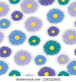 Stock vector for printing on surfaces and web design. Folk flowers scattered over a white background. 