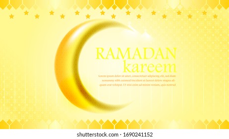Stock vector ramadan kareem eid mubarak islamic greeting design with gold crescent and light pattern background. illustrator 10.