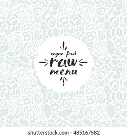 Stock vector raw vegan label and frame with pattern. Light color