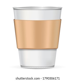 vector de existencias de taza de café realista con soporte de cartón