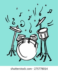 Stock vector realistic illustration of a drum kit eps with snare drum bass in cartoon and sketch style 