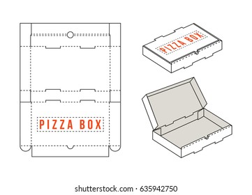 Stock vector rectangular box for pizza slices. Unwrapped and 3d image