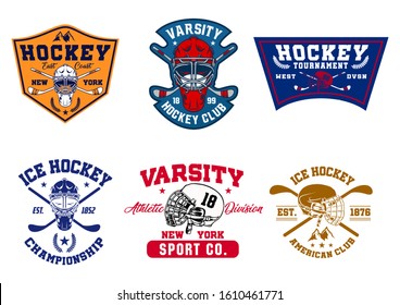 stock vector retro hockey logo badge set. sports logo collection illustration