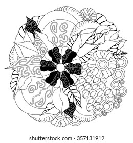 stock vector s doodle floral pattern. black and white