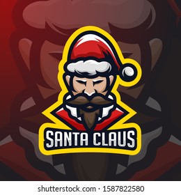 stock vector santa claus mascot logo illustration. logo, badge, esport logo, and emblem with modern illustration concept style.