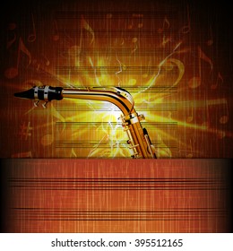 Stock Vector Saxophone close up on music sheet with shine and note signs.