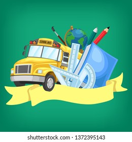 stock vector school bus with school supplies graphic object illustration