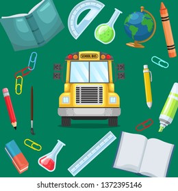stock vector school bus with school supplies graphic object illustration
