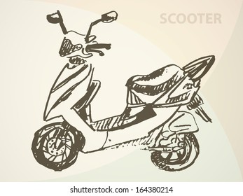 Stock vector scooter retro hand drawn design card vector illustration can be used for website background