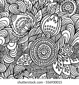 stock vector seamless abstract hand draw flower and wave, doodle pattern. oriental or arabic art background