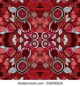 stock vector seamless abstract hand draw flower and wave, doodle pattern. oriental or arabic art background
