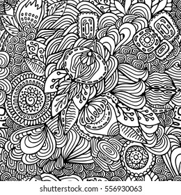 stock vector seamless abstract hand draw flower and wave, doodle pattern. oriental or arabic art background