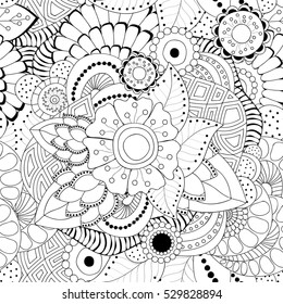 stock vector seamless abstract monochrome doodle flower and wave pattern