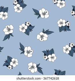 Stock vector seamless background with hand drawn cherry blossom 
