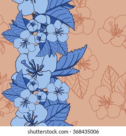Stock vector seamless background with hand drawn cherry blossom