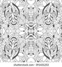 stock vector seamless doodle black and white floral pattern. orient. abstract background