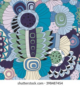 stock vector seamless doodle black and white floral pattern. orient. abstract background