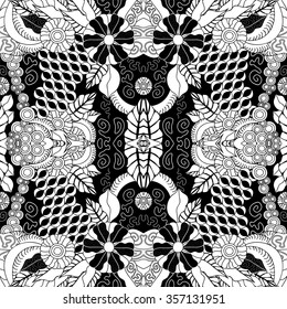 stock vector seamless doodle floral pattern. black and white