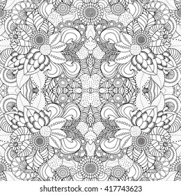 stock vector seamless doodle floral pattern. black and white
